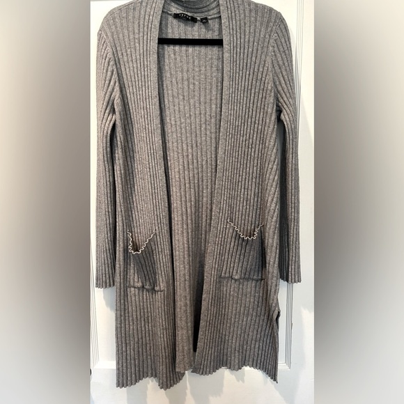 Cyrus Grey Ribbed Open Duster Cardigan Size Medium - Picture 1 of 6